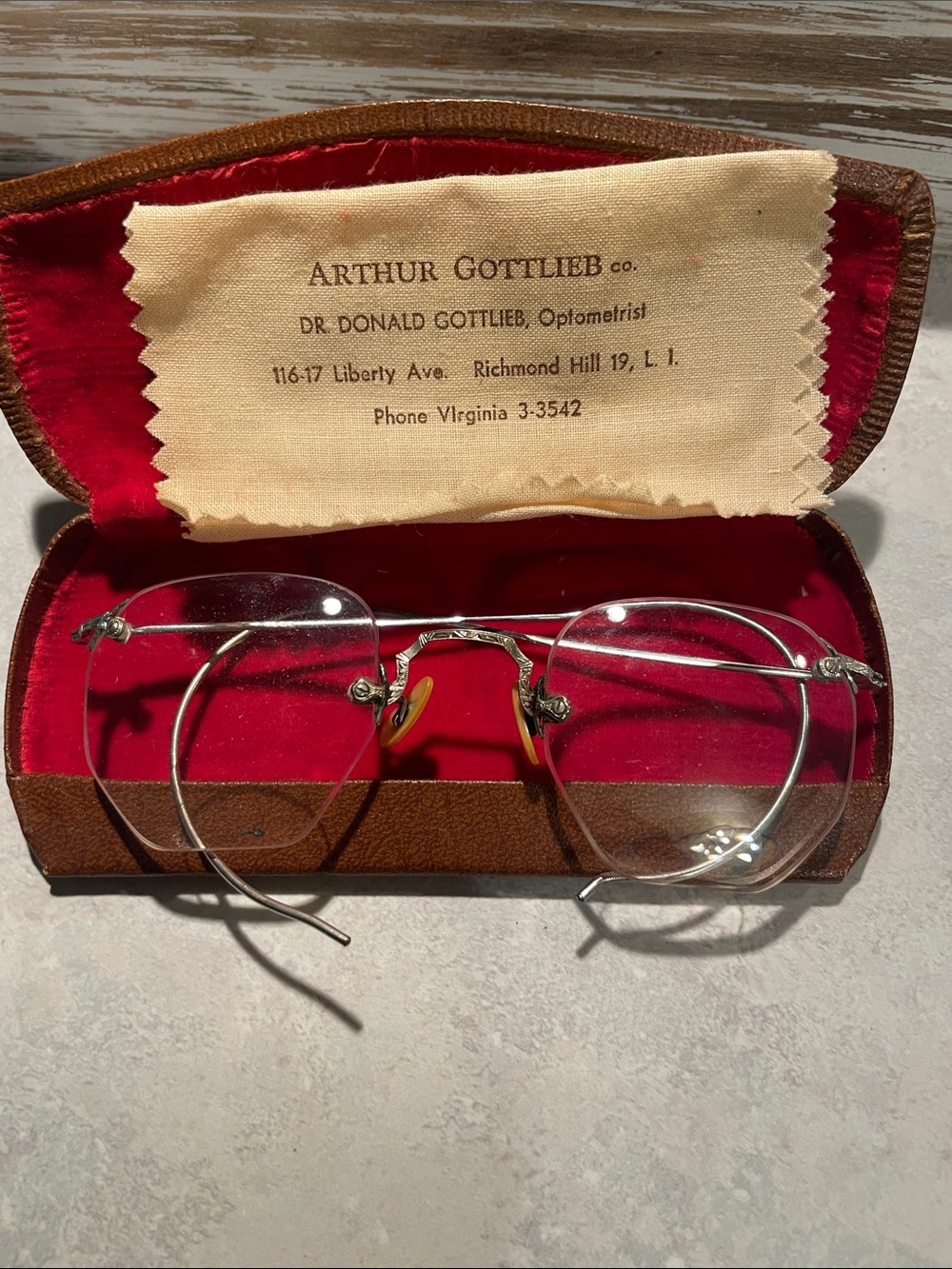 Vintage 12 Kt. GF Rimless Eyeglasses, Case and Cloth